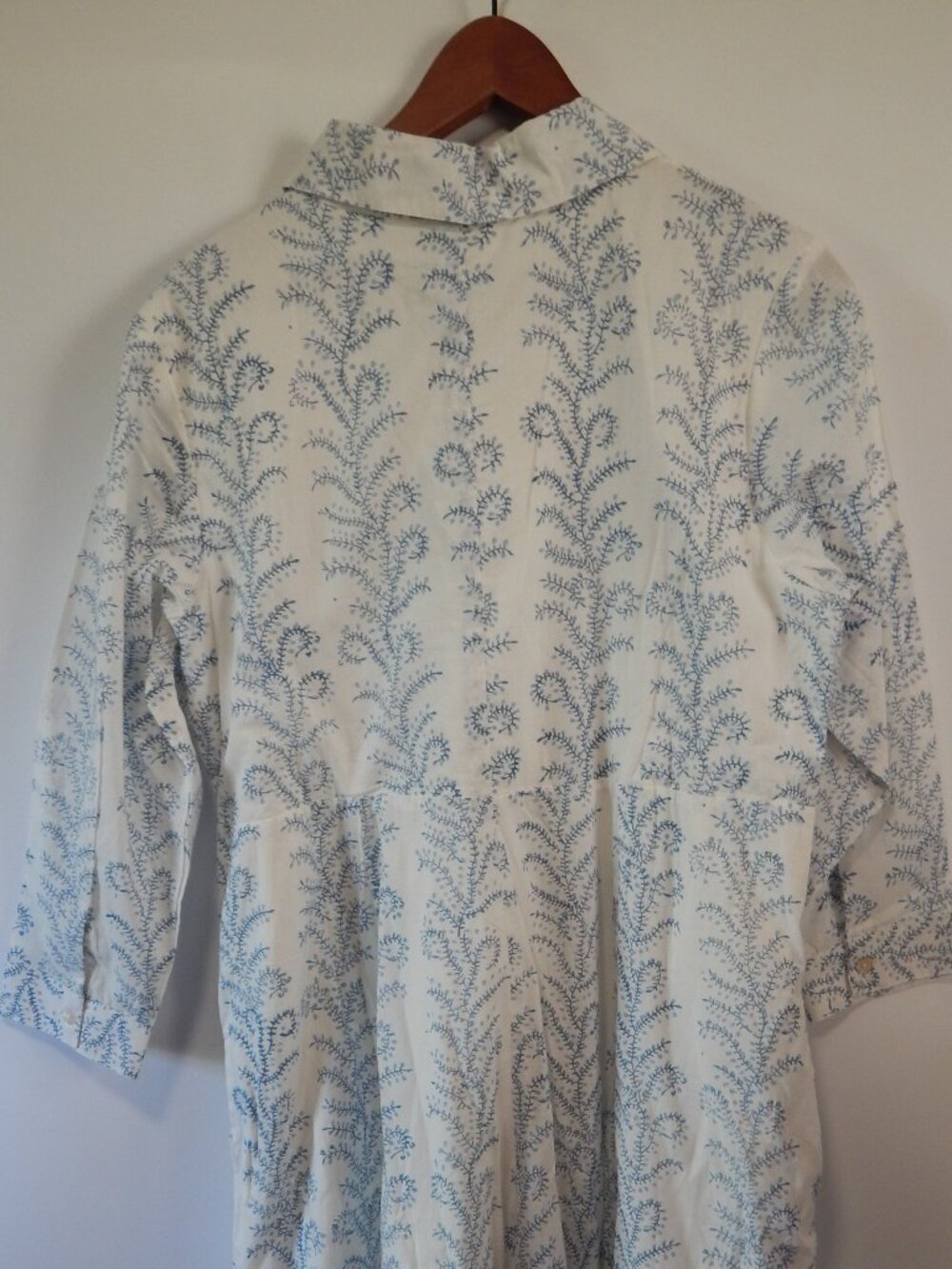 Julia 'Armory Shirt dress 100% cotton Blue White Floral Block Print Size L NWT - Picture 7 of 7